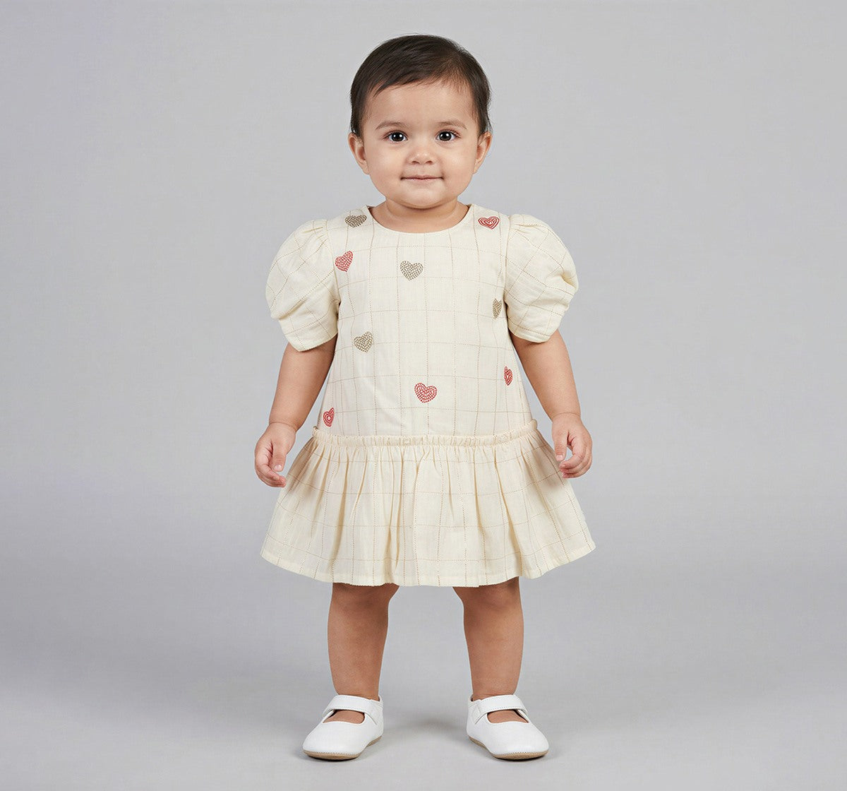 Infant Girls Ivory Embroidered Heart Dress with Bloomers