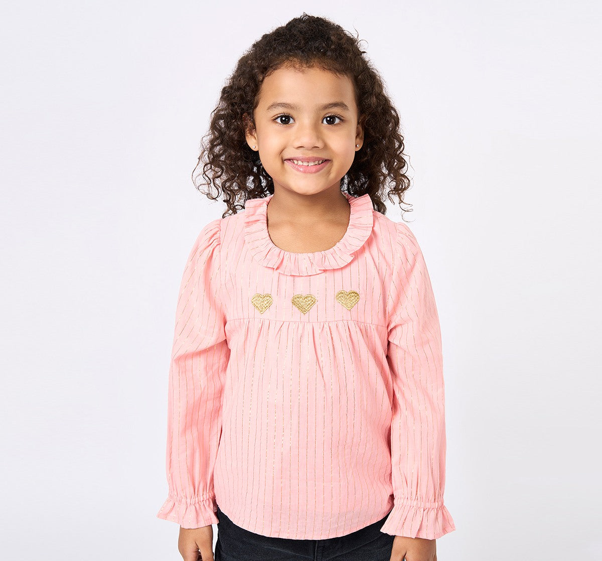 Lurex Stripe Top with Lurex Heart Emb Peach