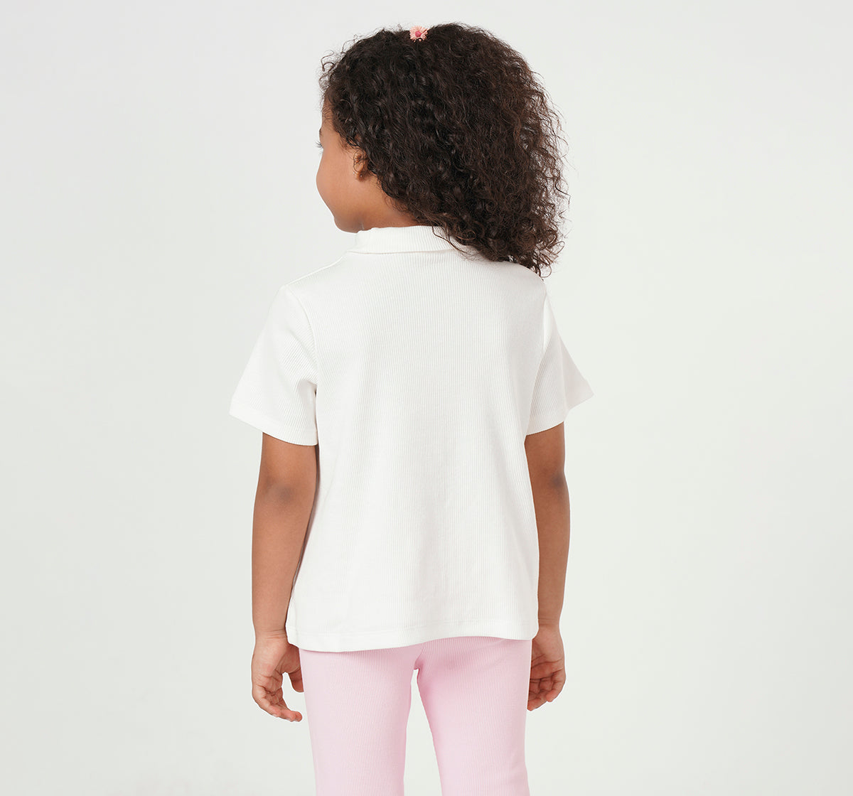 Girls Off White Ribbed Mock Neck Embroidered T-Shirt