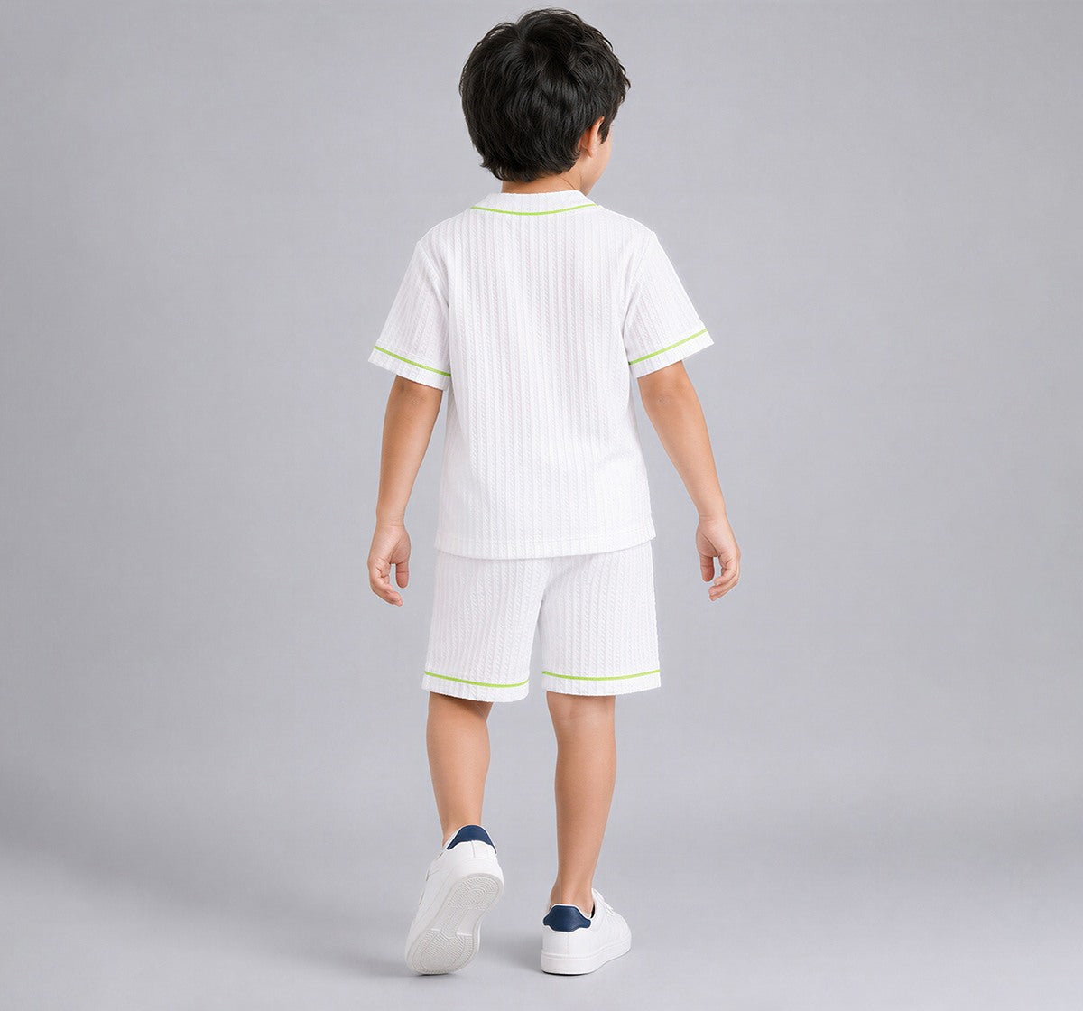 Boys White Seersucker Varsity Shirt and Shorts Co-ord Set