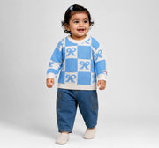 Sweater with Bow Intarsia Blue