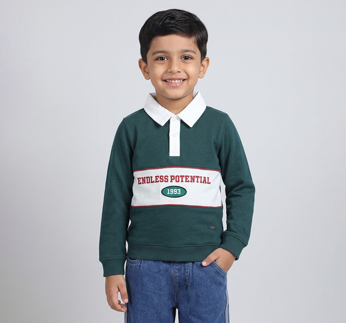 Polo Neck Sweatshirt Withcut & Sew Details Green