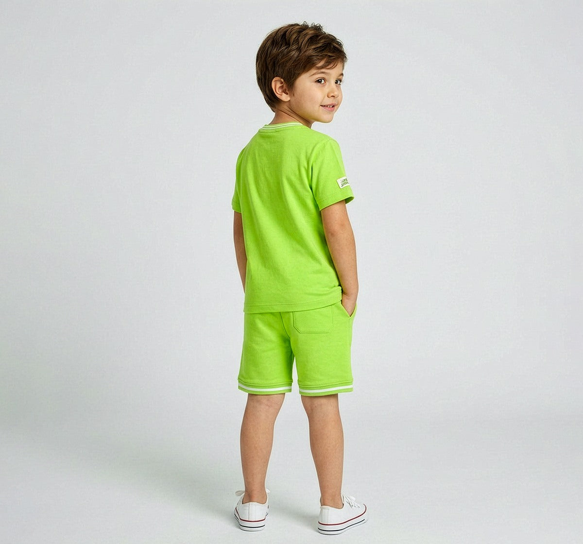 Boys Neon Green Varsity T-Shirt and Shorts Co-ord Set