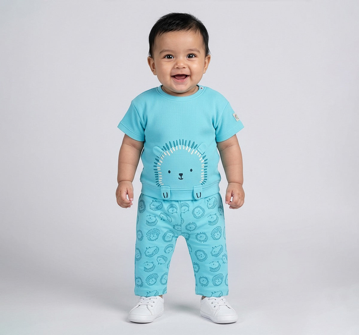 Waffle Tee & Aop Bottom Co-Ord Set Teal