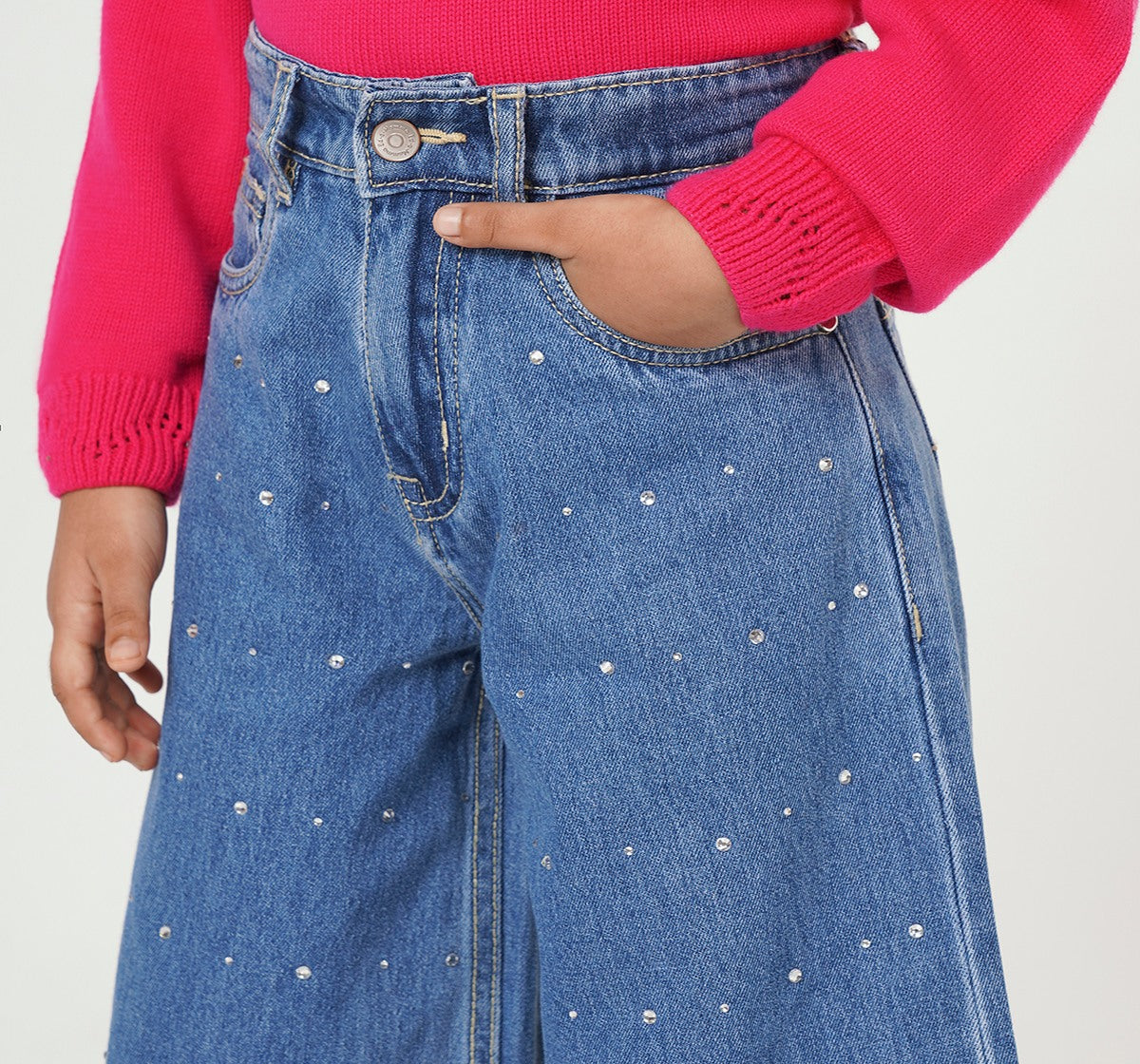 Wide Leg Fit Stud Jeans Blue