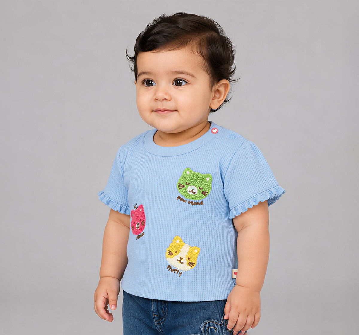 Waffle Tee with Terry Embroidery Blue
