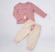 T-Shirt with Applique & Jogger Set Peach