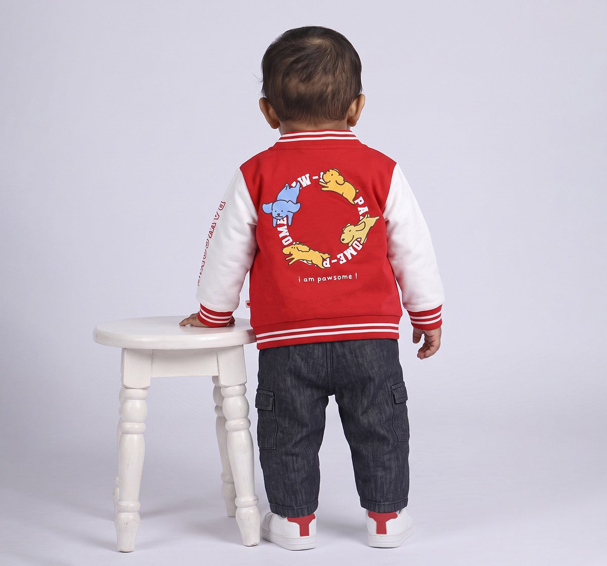 Knit Bomber Jacket with Back Print Red