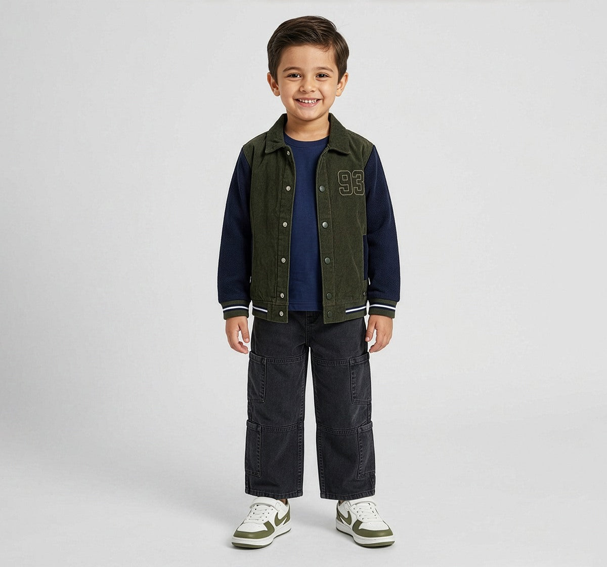 Colorblock Corduroy Jacket with Applique Olive