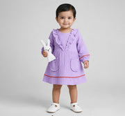 Infant Girls Lavender Cotton Gauze Lace Dress with Bunny Toy