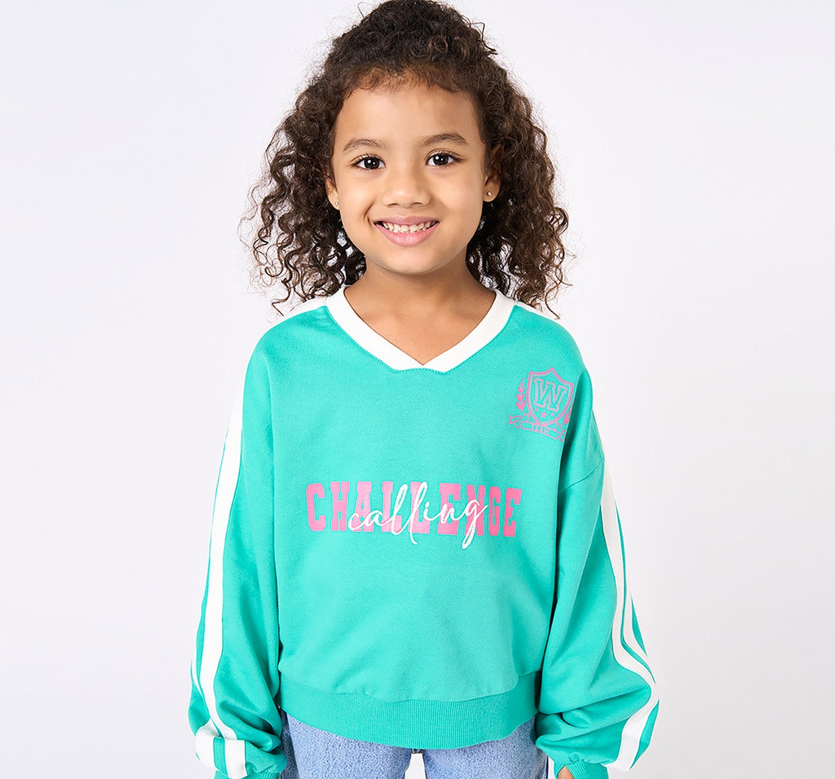 Girls Teal Green Graphic V-Neck Sweatshirt