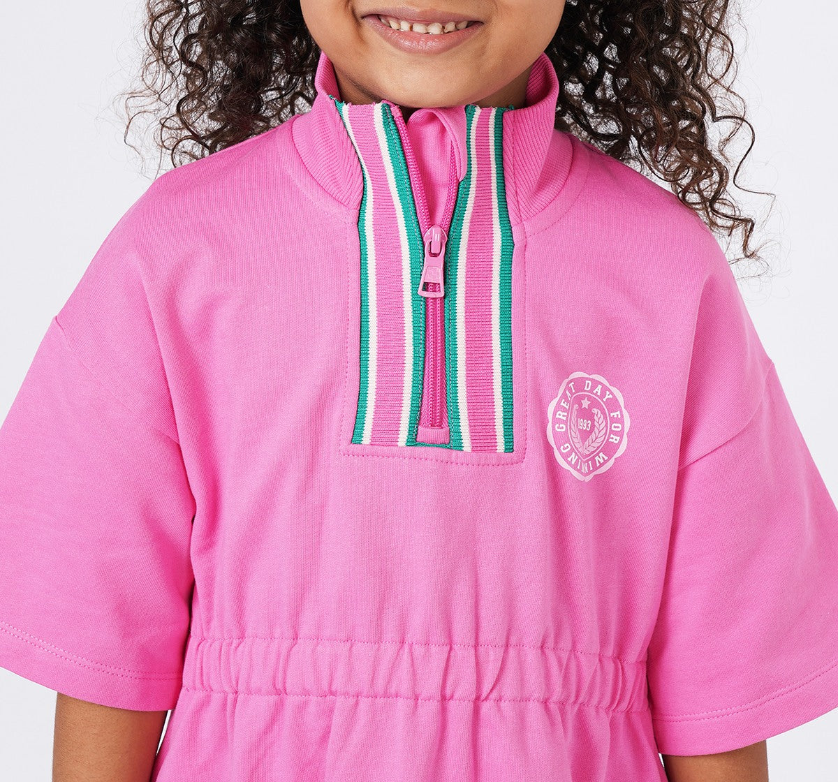 Rib Collar Looper Dress Pink