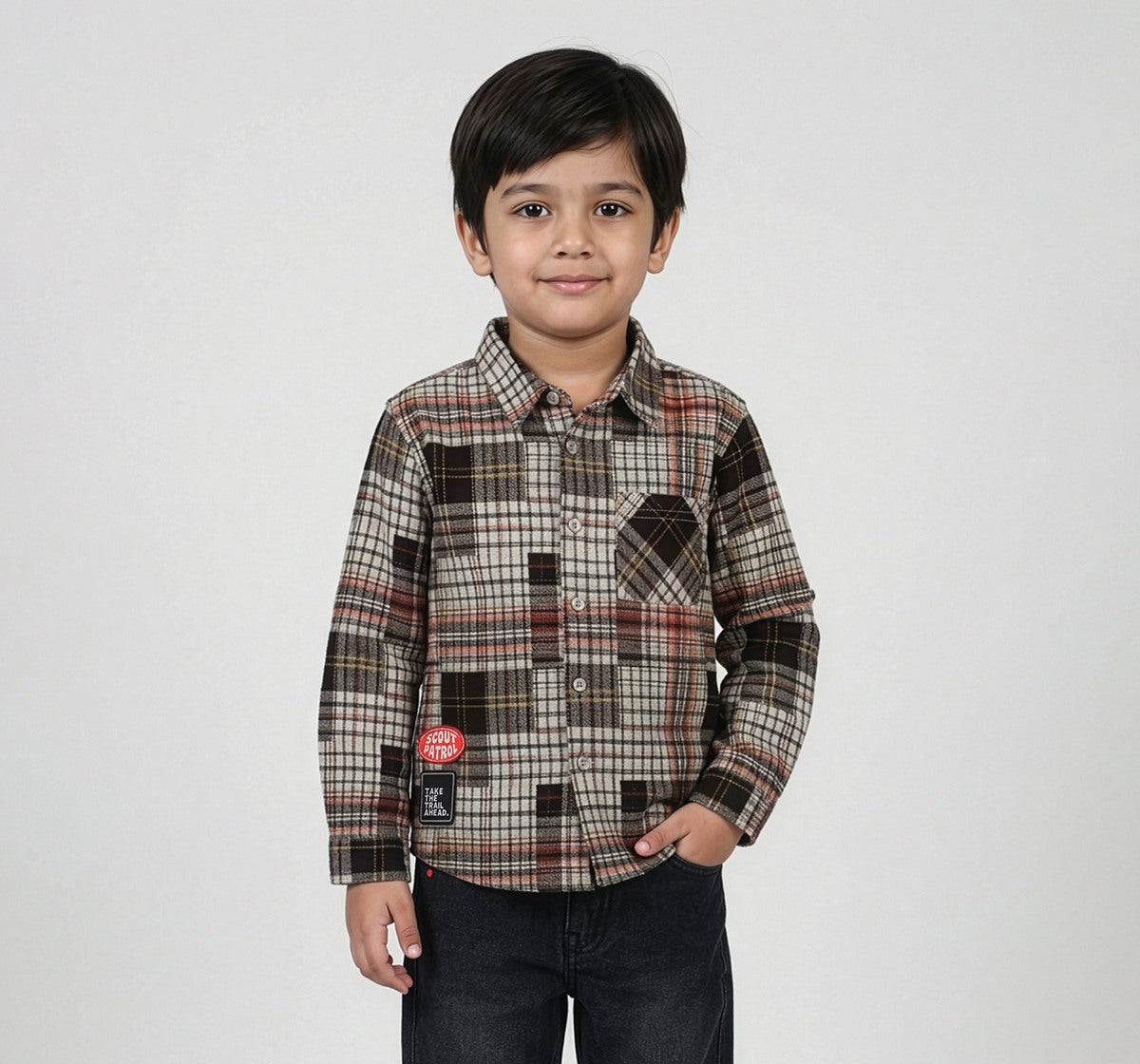 Checks Shirt with Embroidered Badges Multi