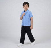 Half Sleeves Corduroy Striper Shirt Blue