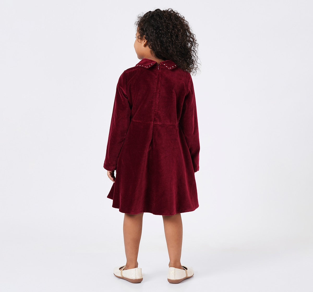 Collar Dress with Silver Metal Studs Burgundy