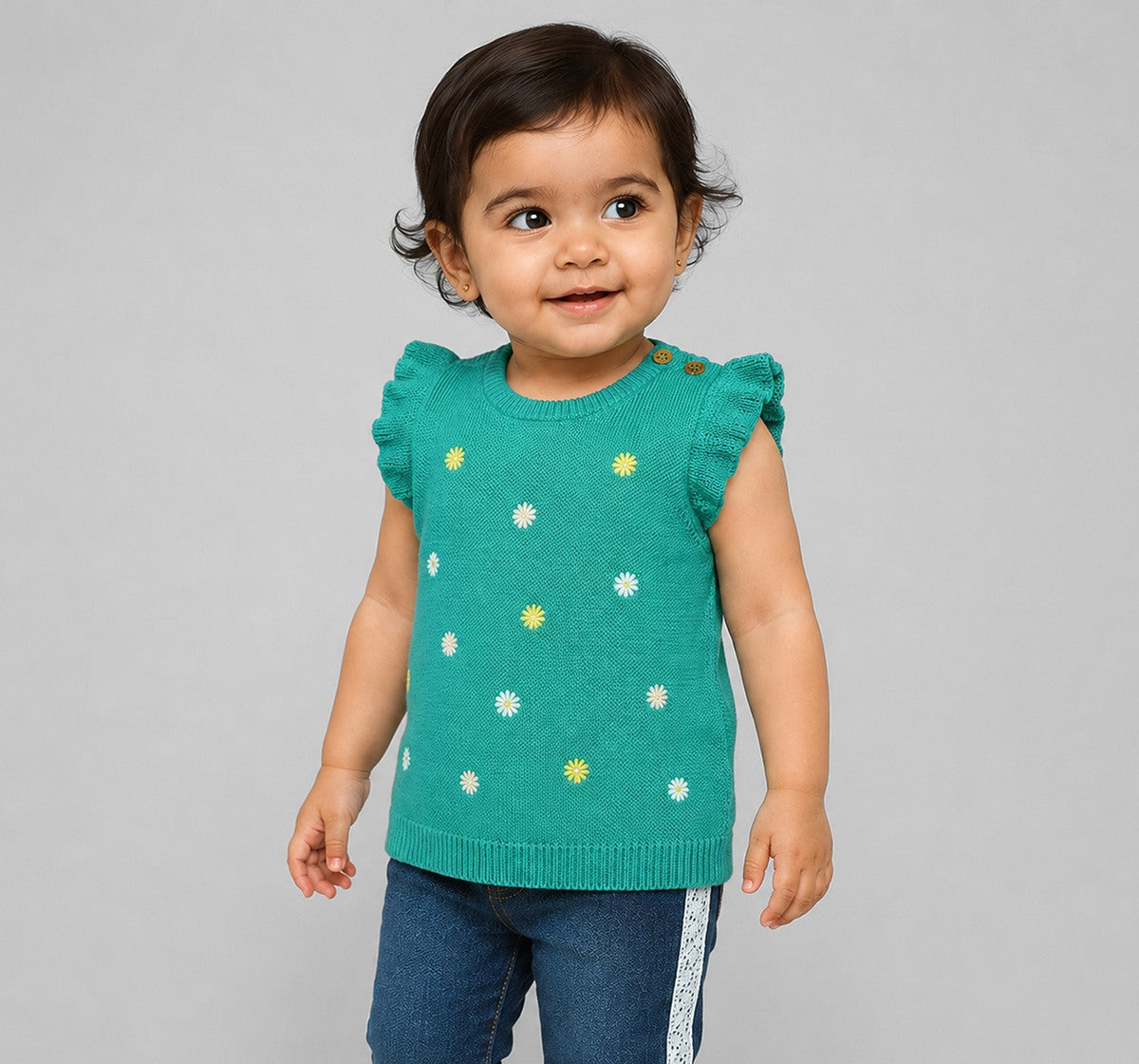 Embroidered Flatknit Vest & Rib Tee Green