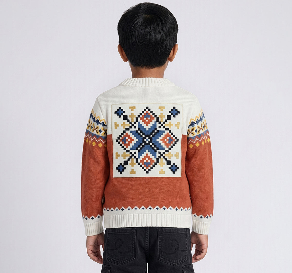 Jacquard Front Open Sweater Orange
