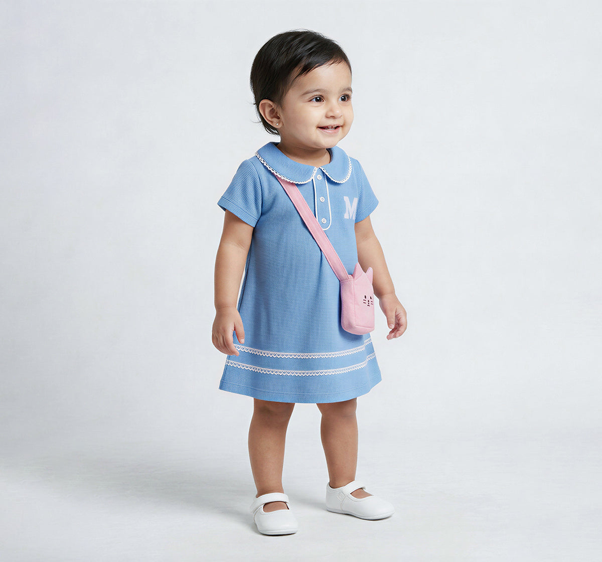 Pique Dress with Character Bag Blue