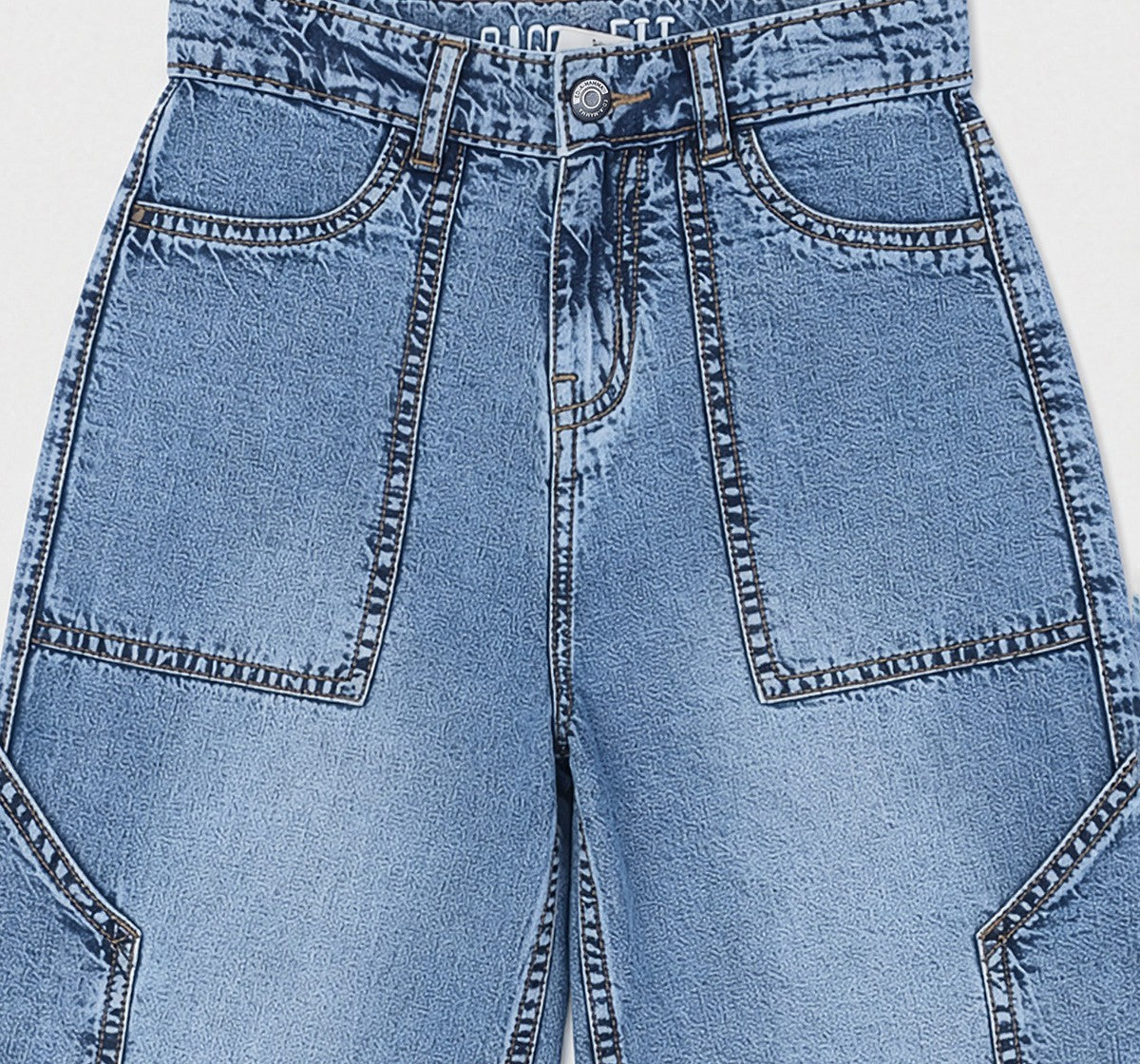 Boys Blue Cotton Denim Relaxed Fit Cargo Jeans
