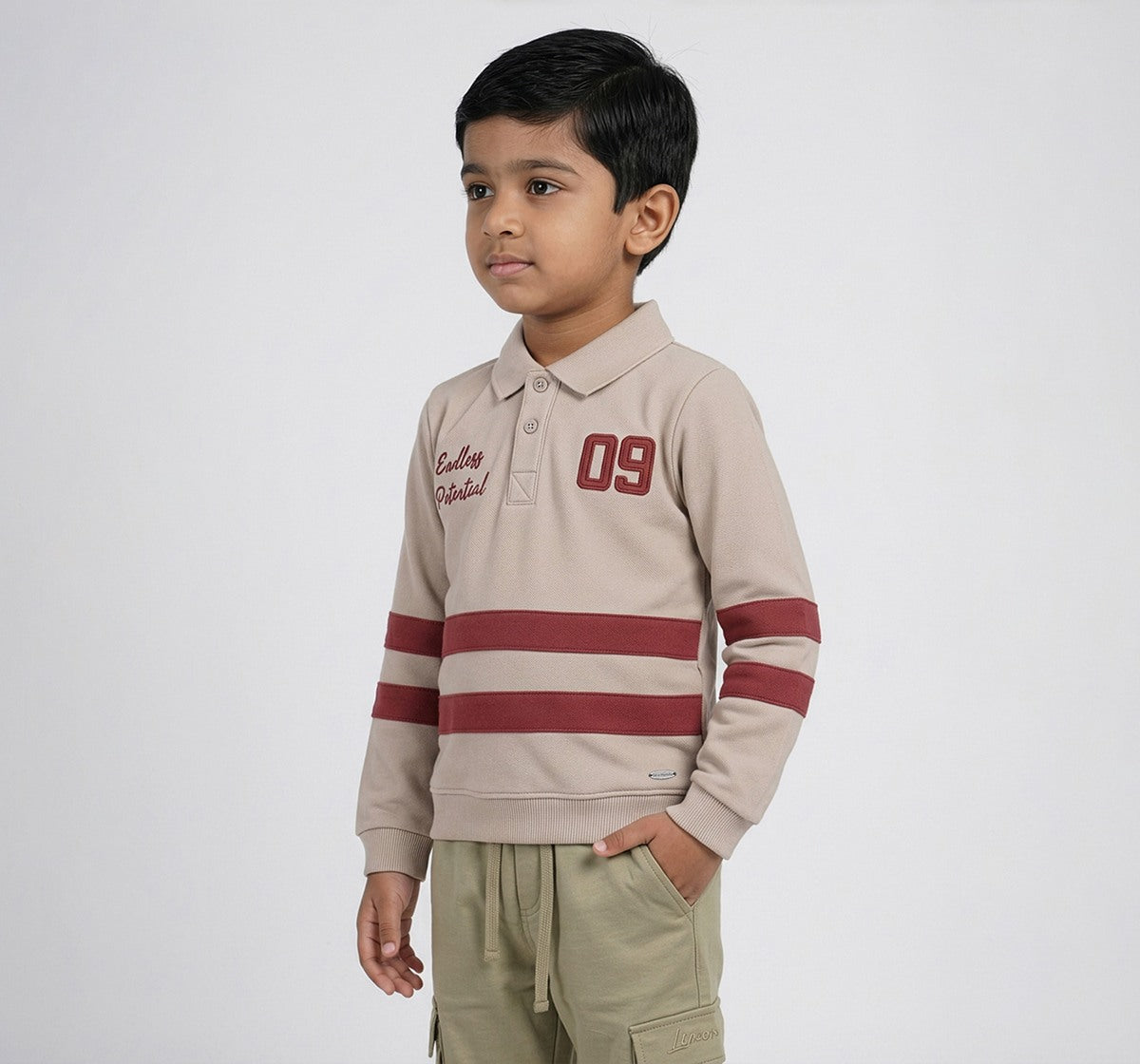 Polo Neck Sweatshirt Withapplique Details Beige