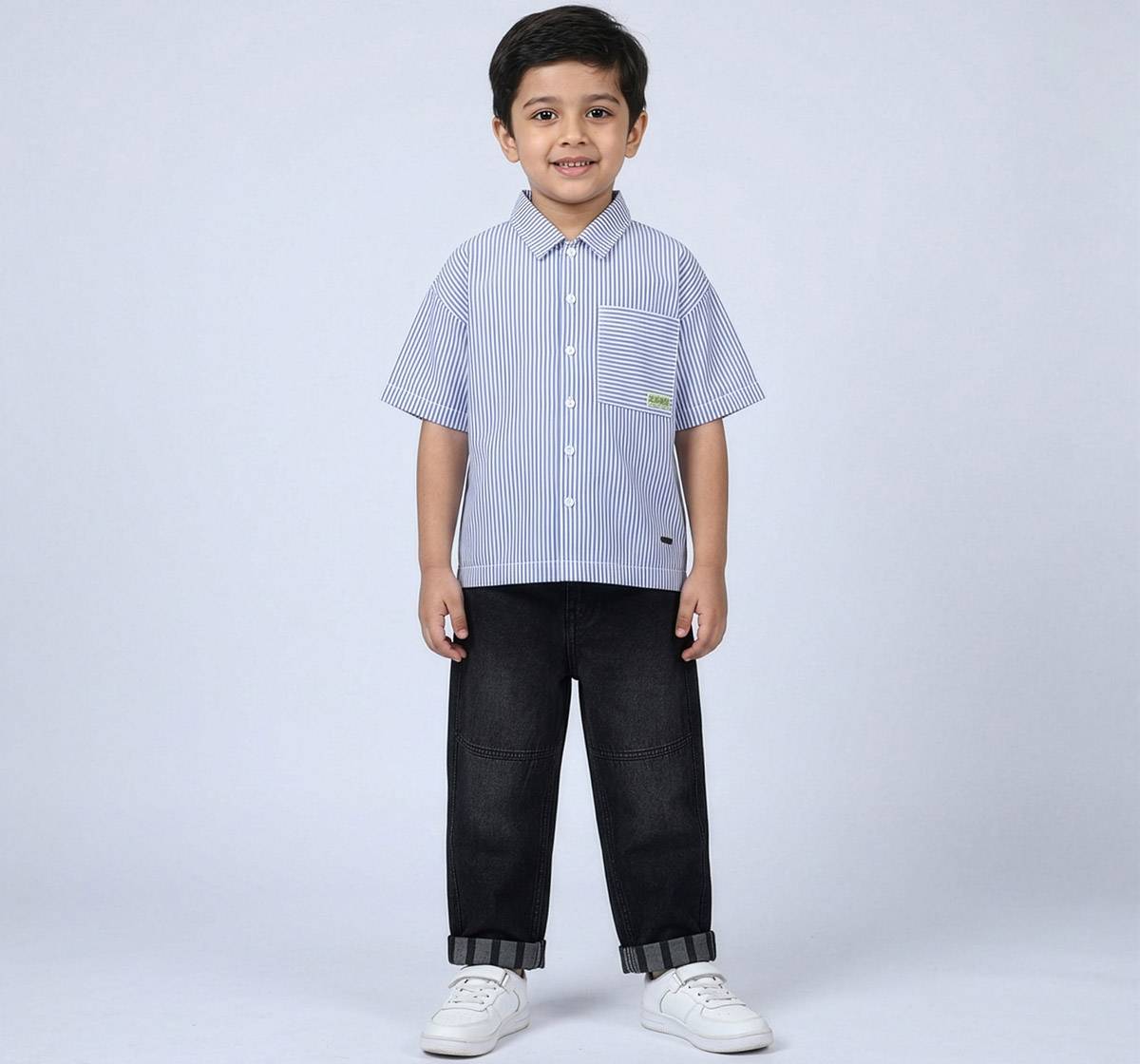 Denim Bottom with Print At Bottom Hem Black