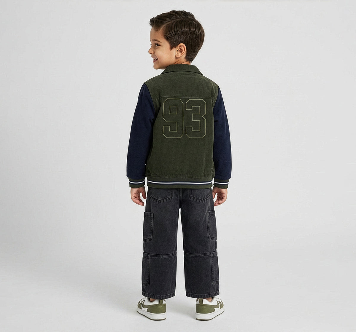Colorblock Corduroy Jacket with Applique Olive