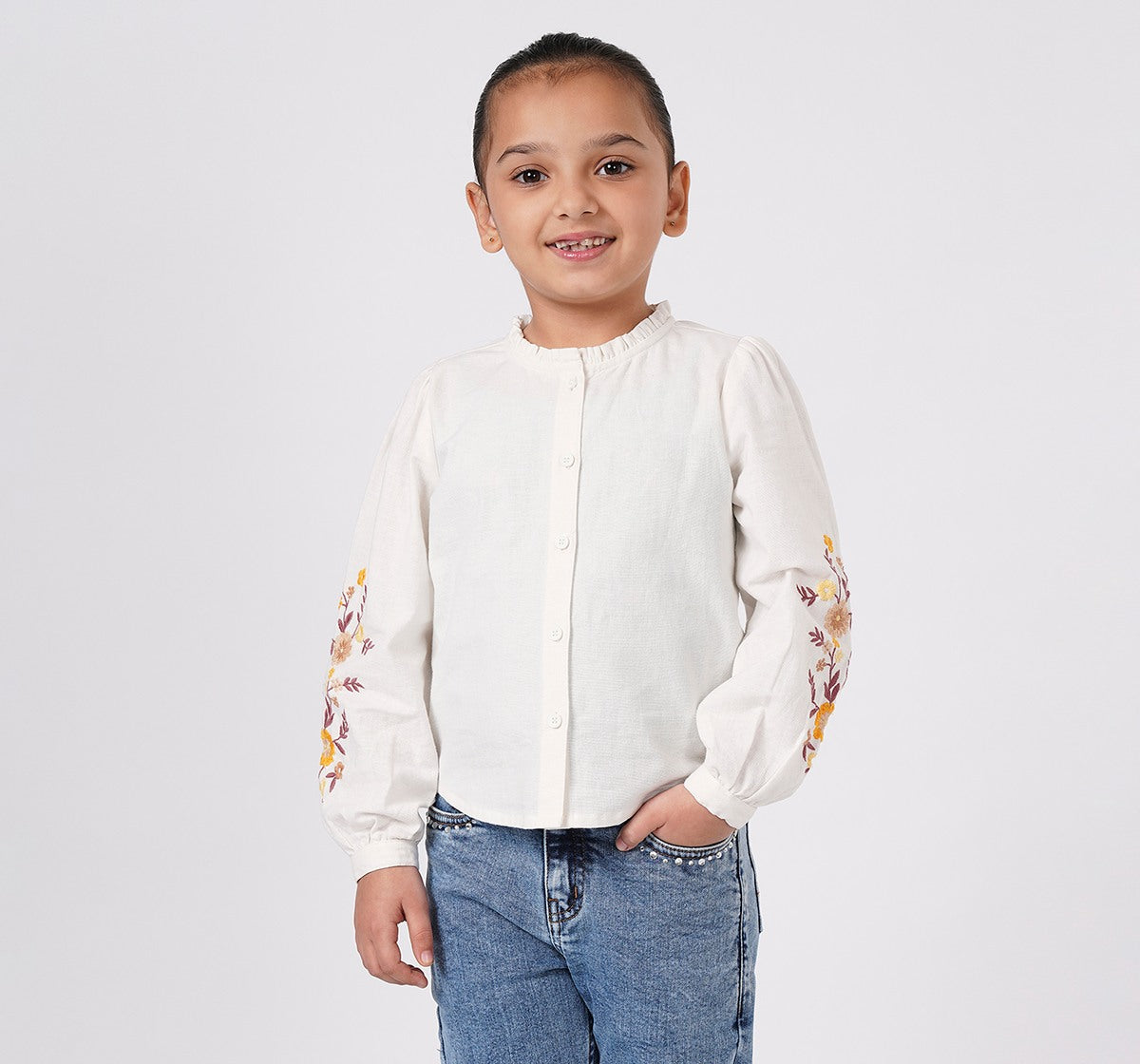 Shirt with Embroidery On Sleeve Red