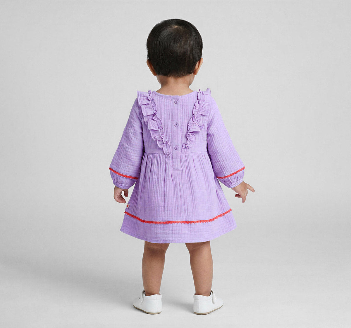 Infant Girls Lavender Cotton Gauze Lace Dress with Bunny Toy