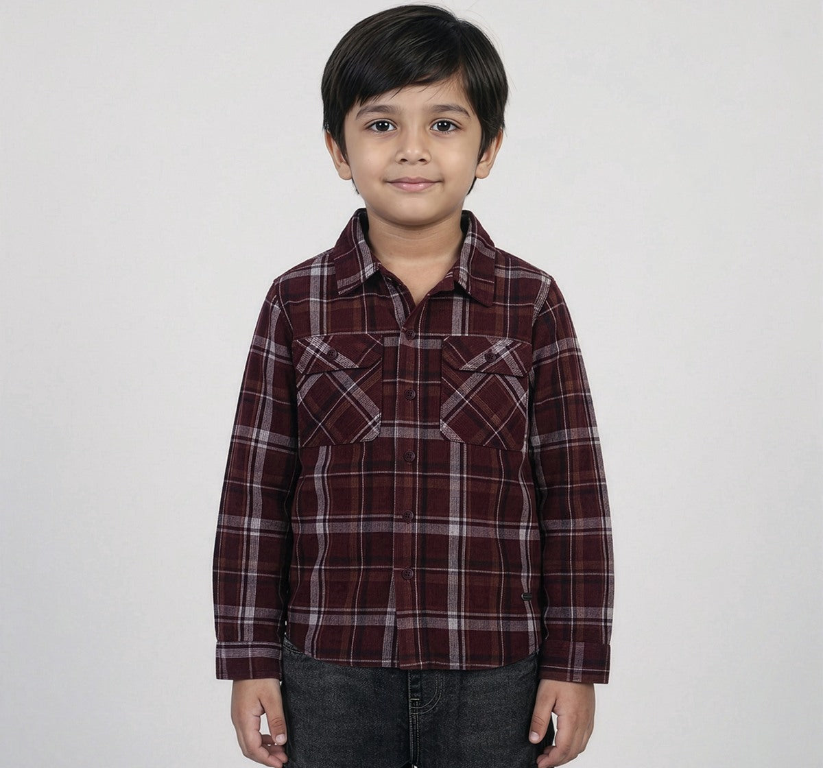 Full Sleeves Corduroy Checks Shirt Maroon