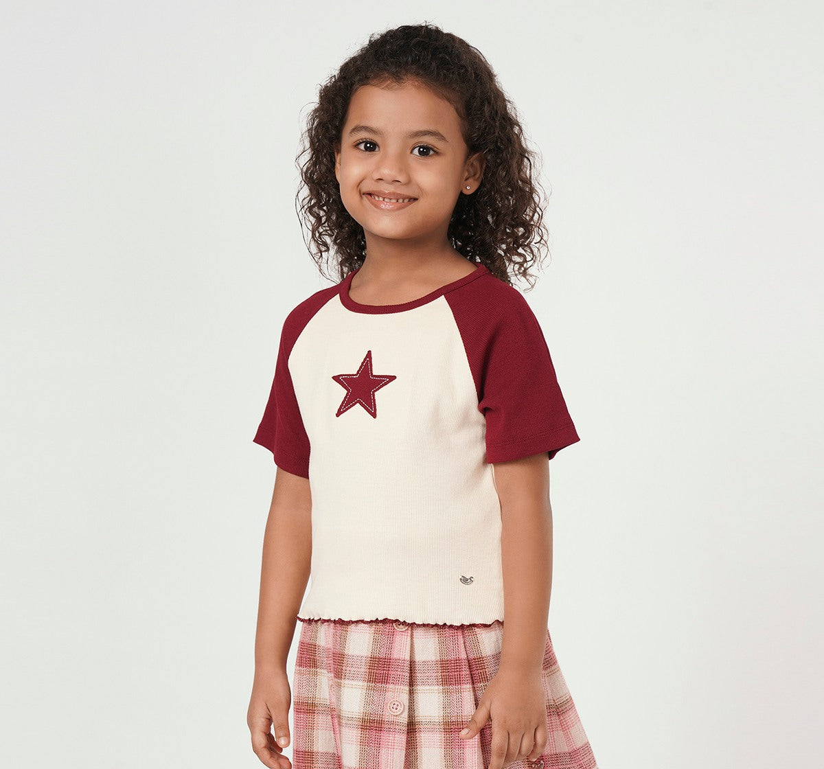 Girls Cranberry Ribbed Raglan Sleeve T-Shirt