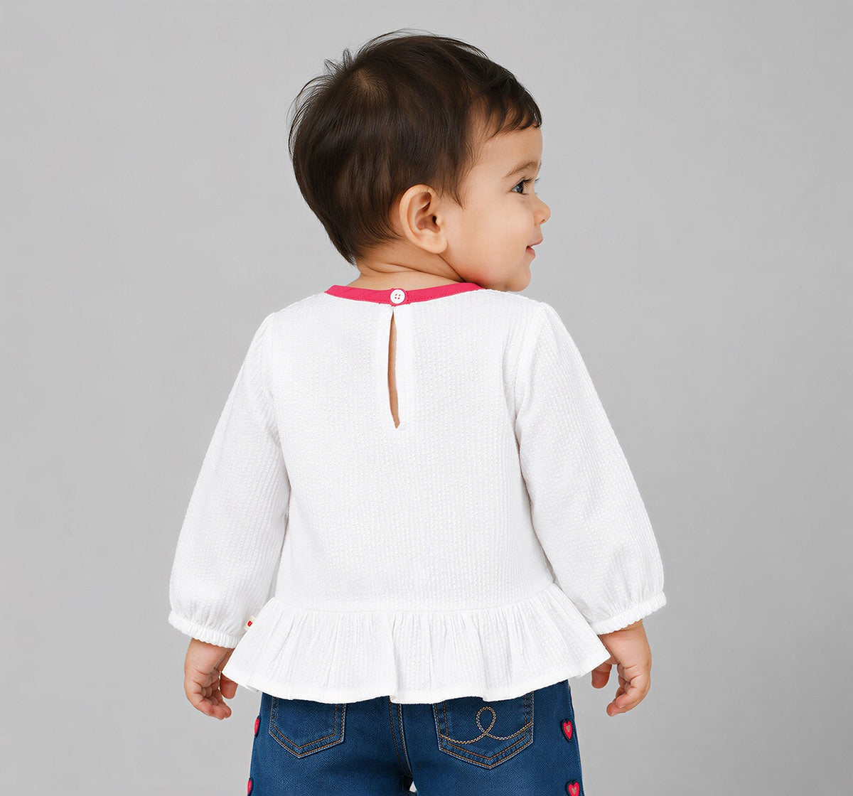 Peplum Top with Multicolor Bows Off-White