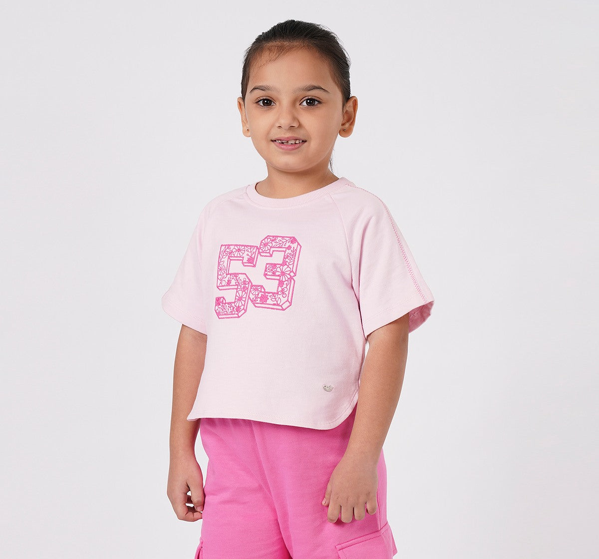 Girls Light Pink Floral 53 Raglan T-Shirt