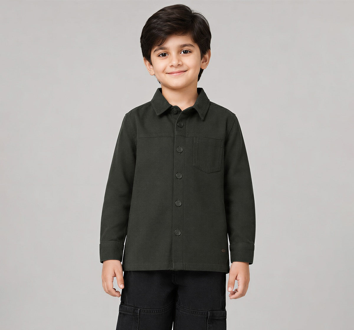 Full Sleeves Hooded Shacket Withapplique Green