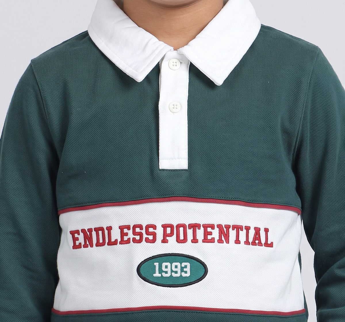 Polo Neck Sweatshirt Withcut & Sew Details Green