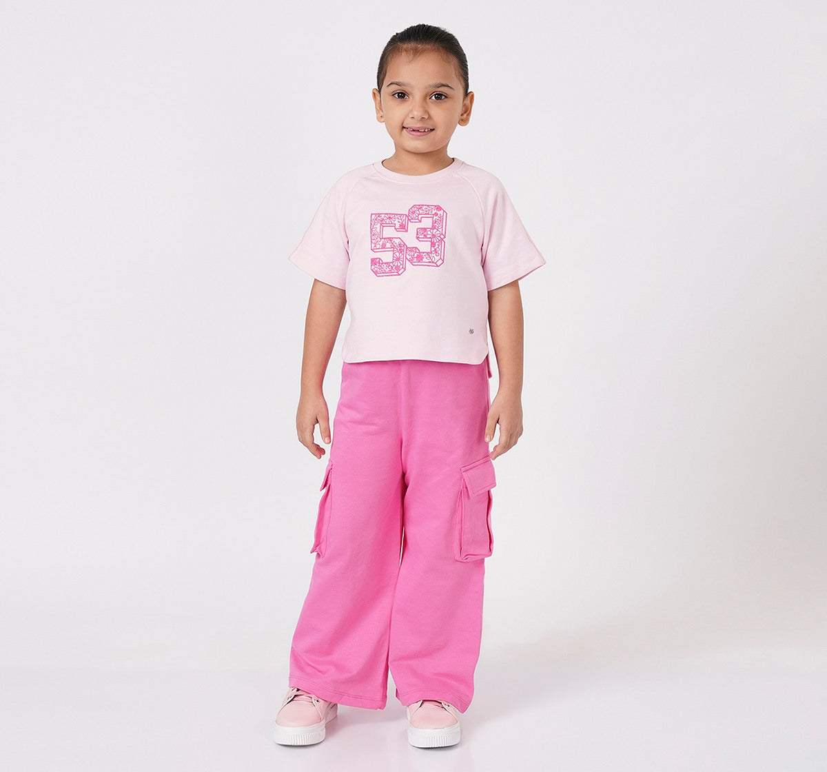 Girls Light Pink Floral 53 Raglan T-Shirt