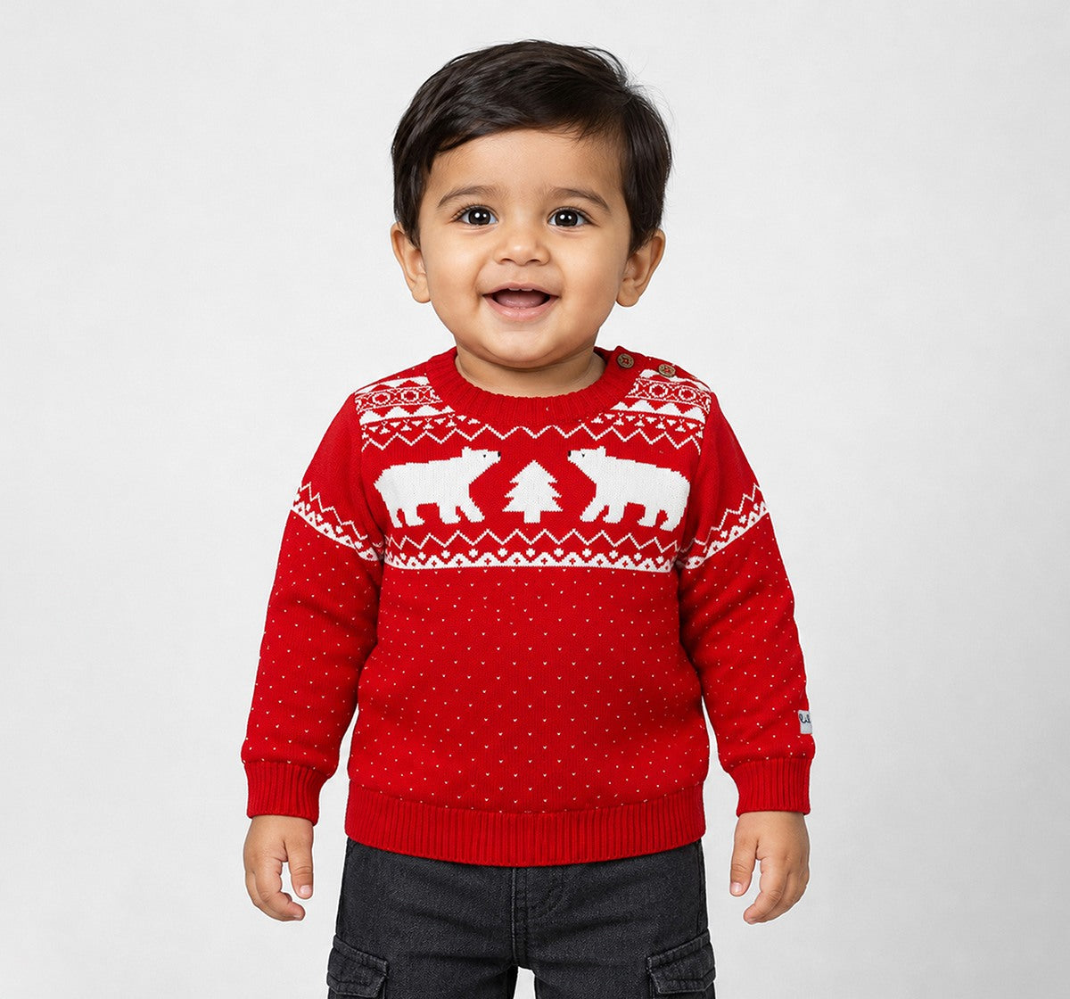 Sweater with Intarsia & Birdseye Red