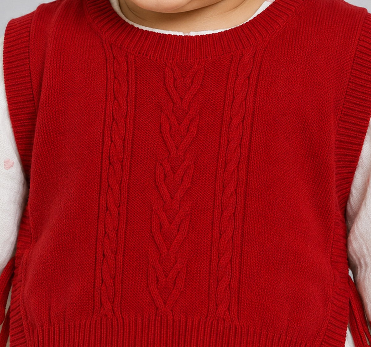 2 Piece- Flatknit Vest with Emb. Dress Red