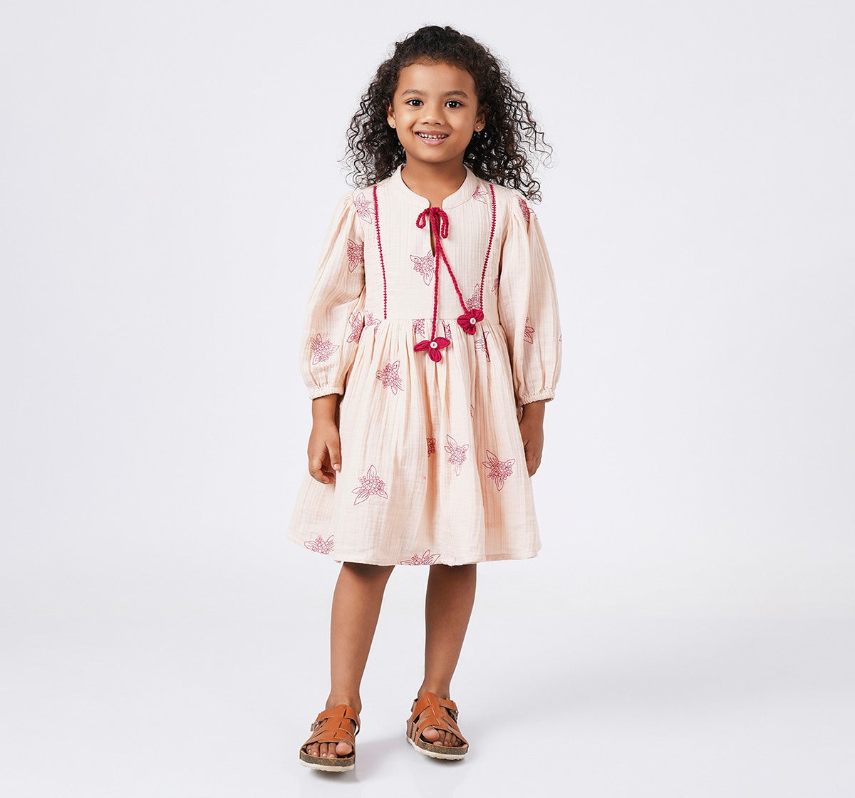 Dress with All Over Embroidery Pink