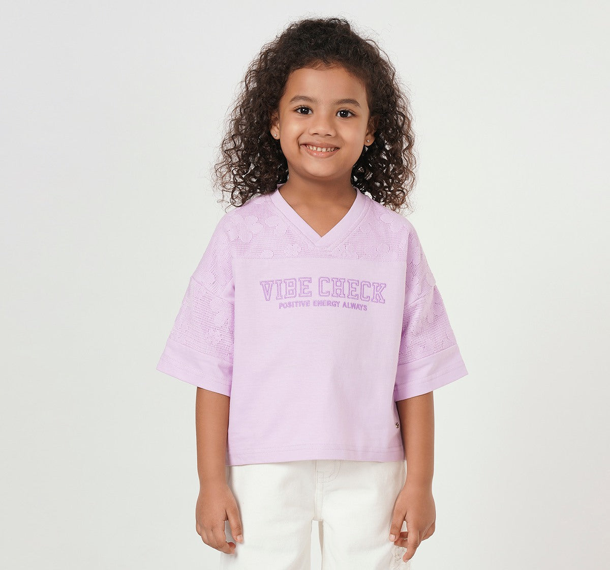 T Shirt with Lace Panels Lilac