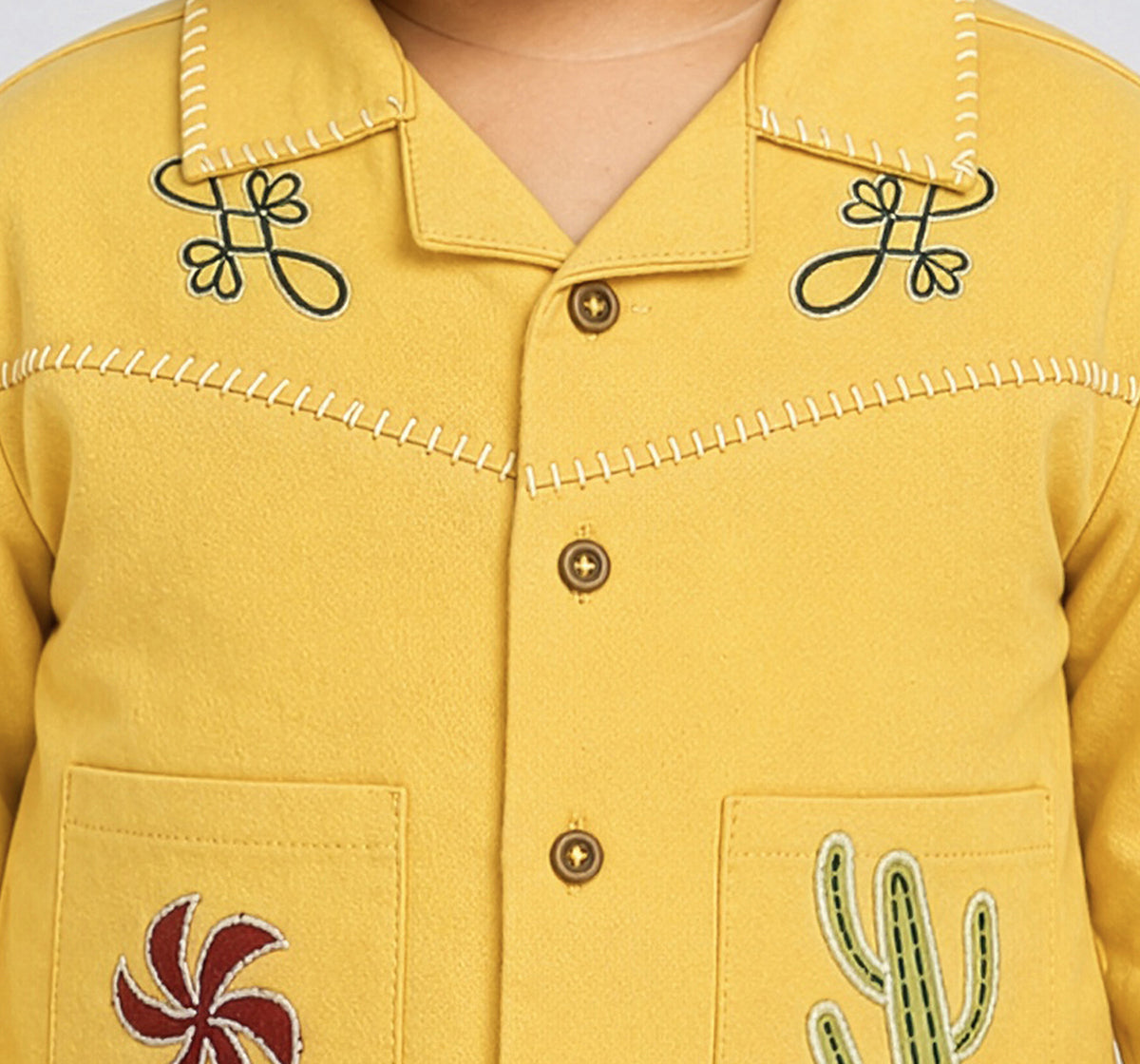 Twill Set with Applique & Embroidery Yellow