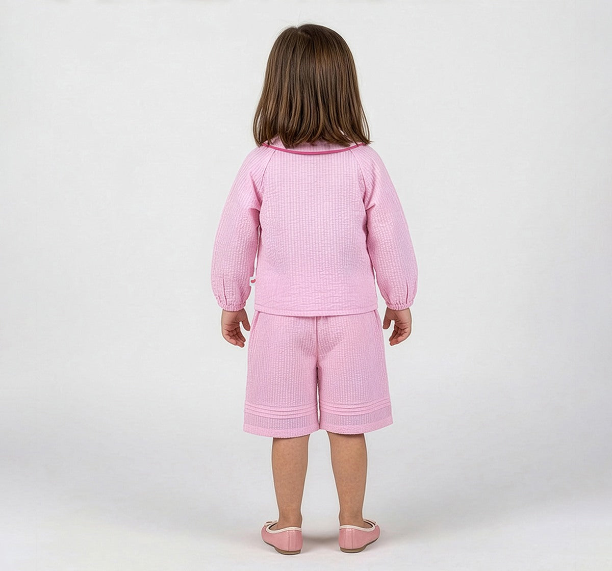 Solid Top & Pant Set with Embroidery Pink