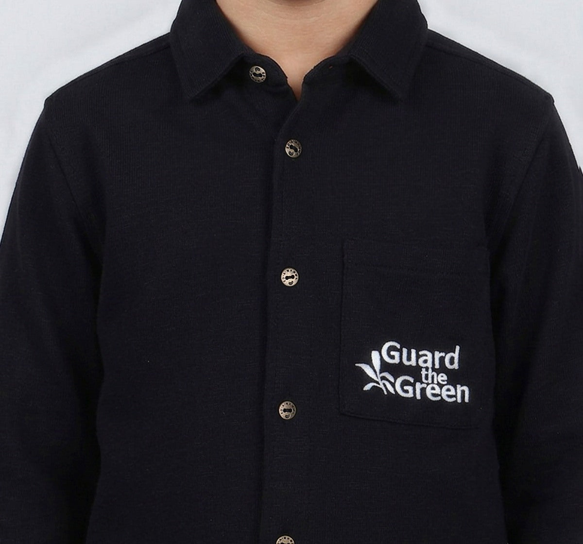 Boys Black Cotton Slub Regular Fit Full Sleeve Shirt