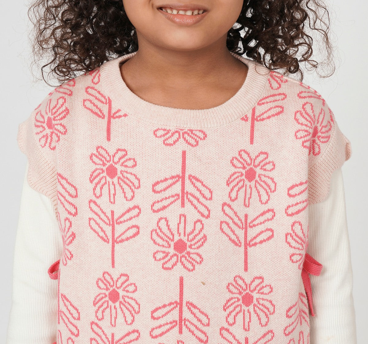 Scallop Sweater with Rib T Shirt Coral