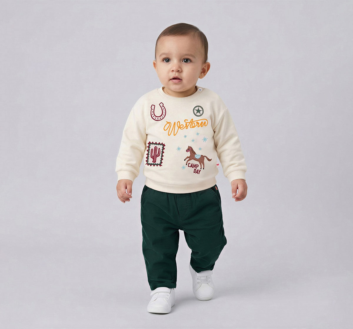 Applique Sweatshirt with Jogger Set Cream