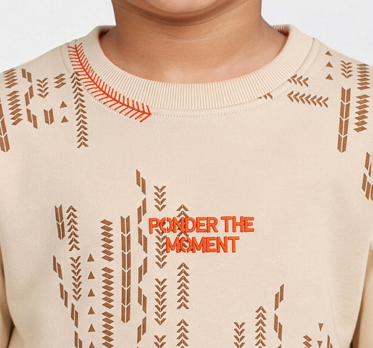 Aop Sweatshirt with Front Embroidery Beige