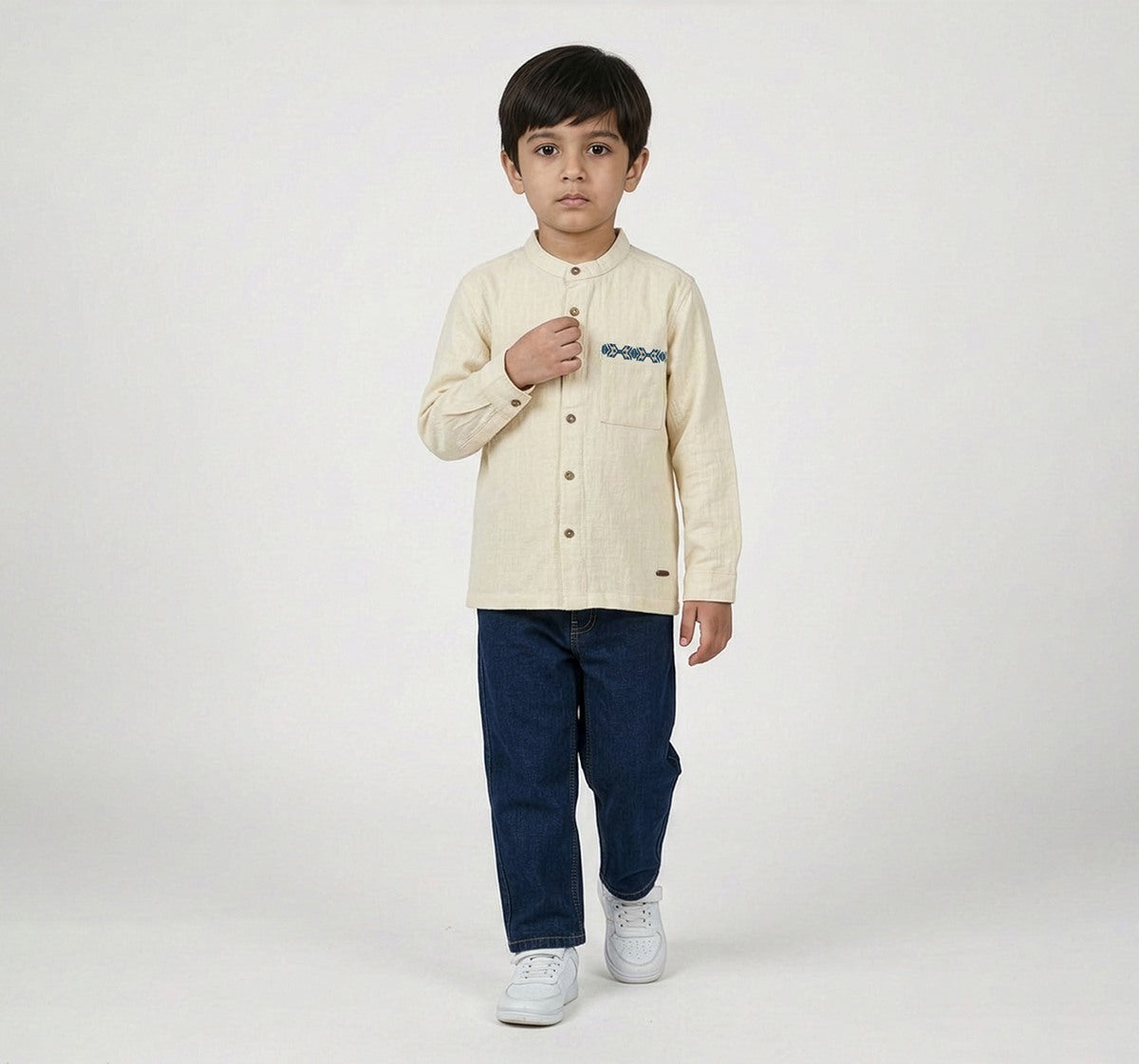 Full Sleeves Shirt Withembroidery Beige