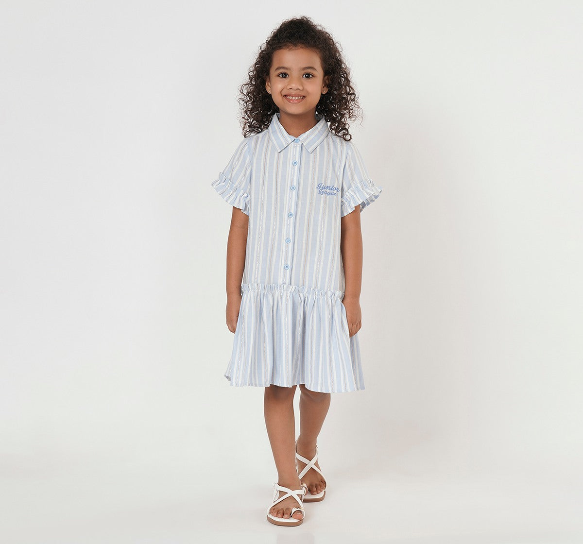 Shirt Dress with Ruffle At Hem Blue