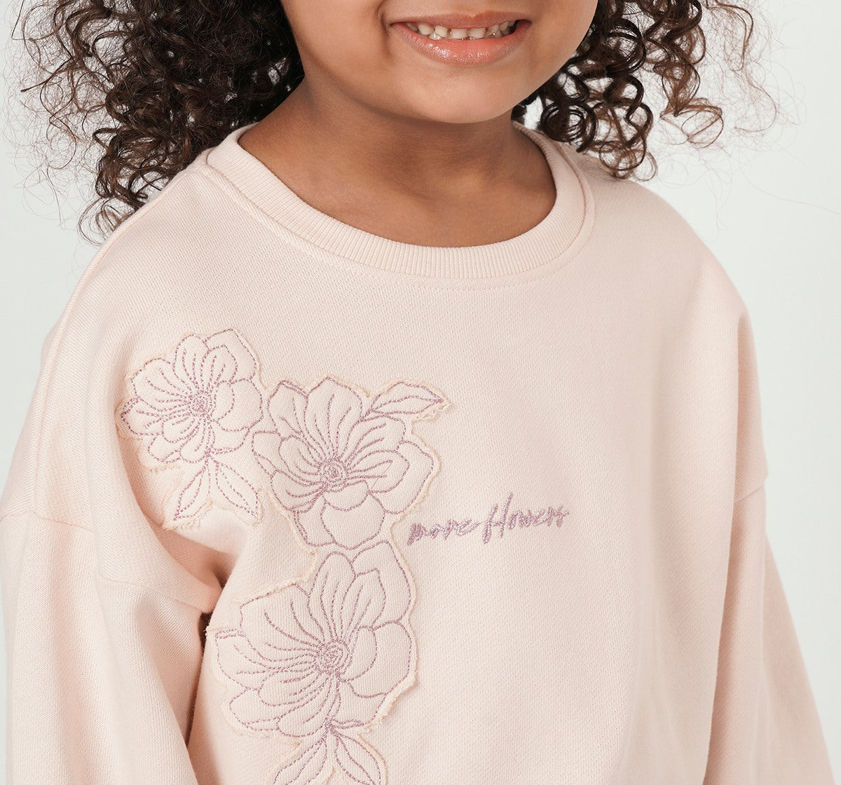 Balloon Hem Sweatshirt with Applique Pink Relaxed Fit