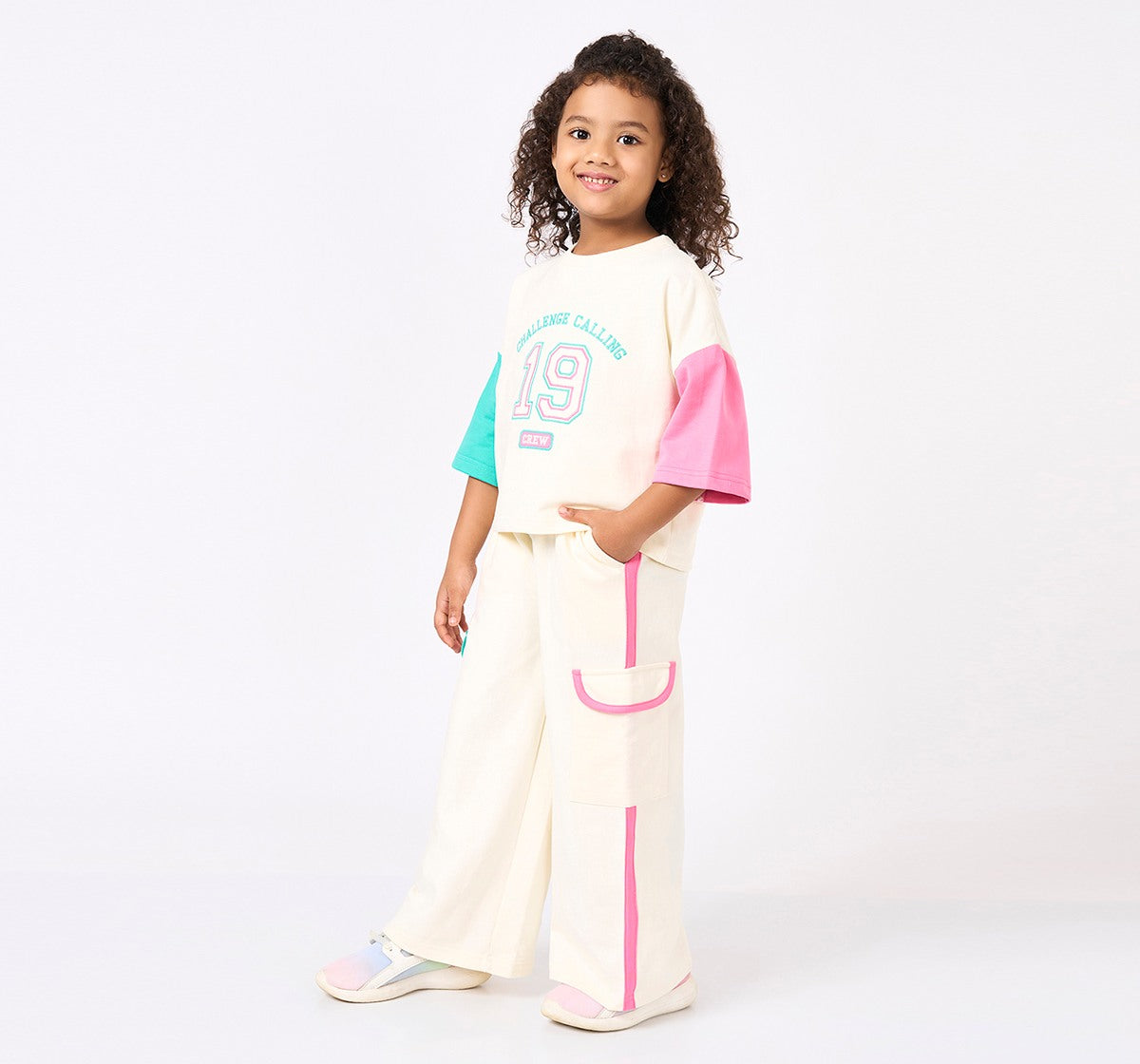 Colour Block Tee with Jogger Set Off White