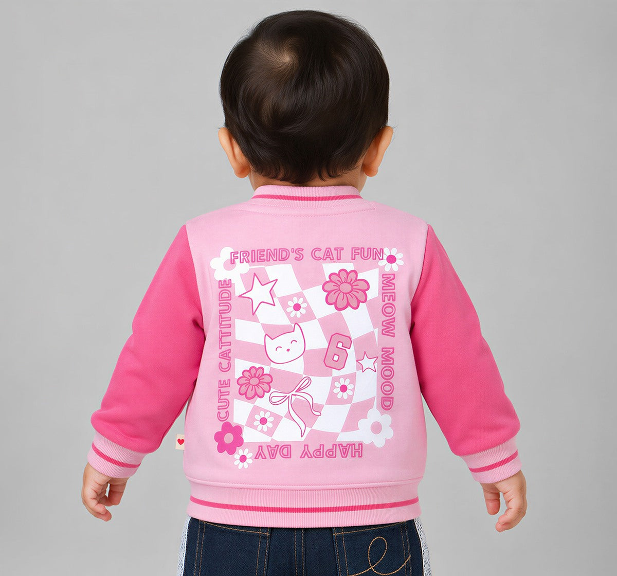 Knit Bomber Jacket with Back Print Pink